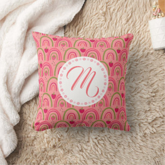 Personalised name initials rainbow strawberry pink cushion
