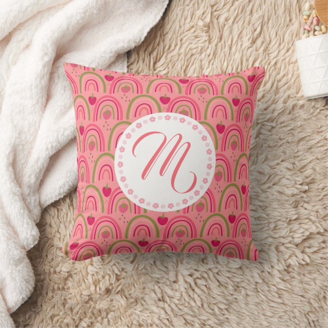 Personalised name initials rainbow strawberry pink cushion (Blanket)