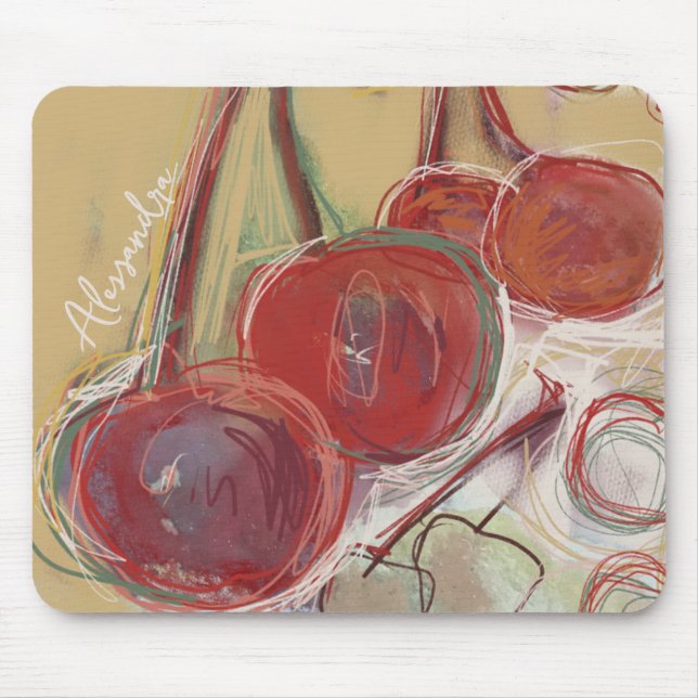 Personalised Name Initials Retro Hand Drawn Cherry Mouse Pad (Front)