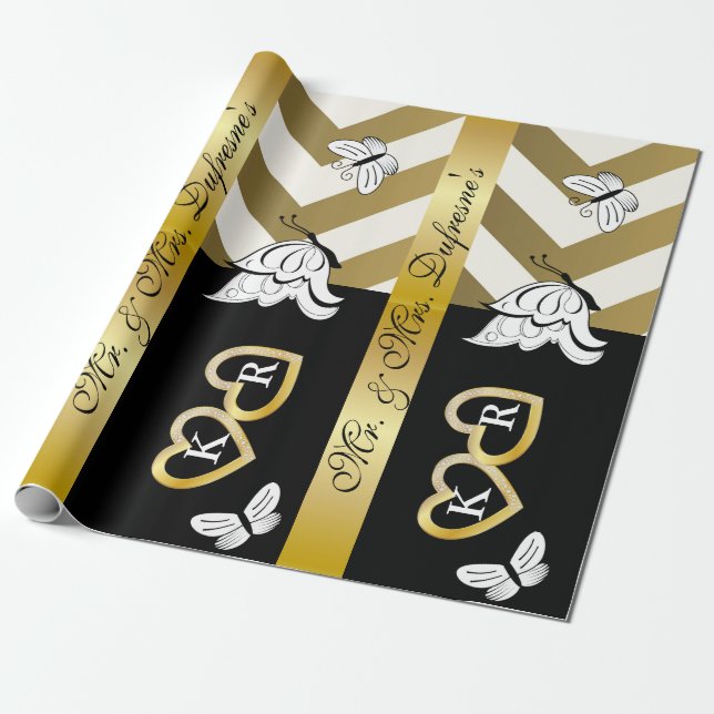 Personalised Name & Initials Wedding/Anniversary Wrapping Paper (Unrolled)