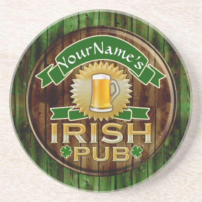Personalised Name Irish Pub Sign St. Patrick's Day Coaster (Front)