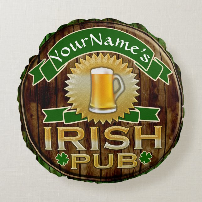 Personalised Name Irish Pub Sign St. Patrick's Day Round Cushion (Front)