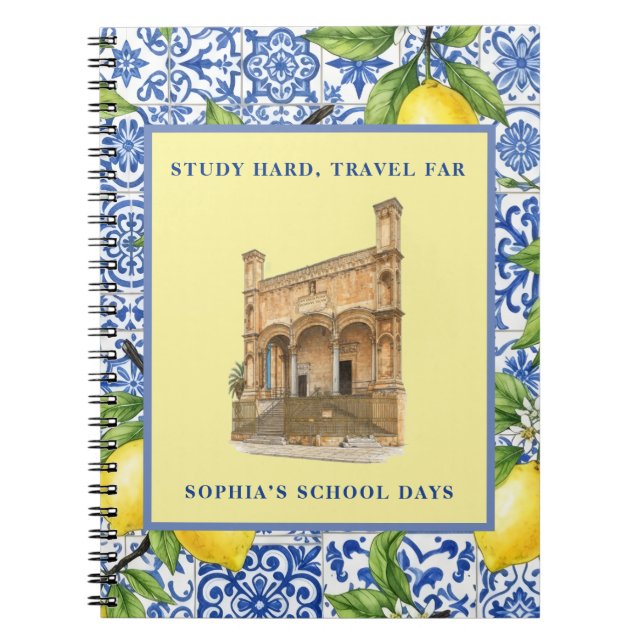 Personalised Name Italian Aesthetic Sicilian Lemon Notebook (Front)