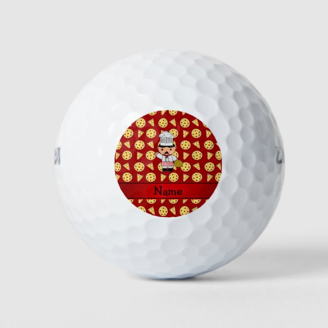 Personalised name italian chef red pizza pattern golf balls (Front)