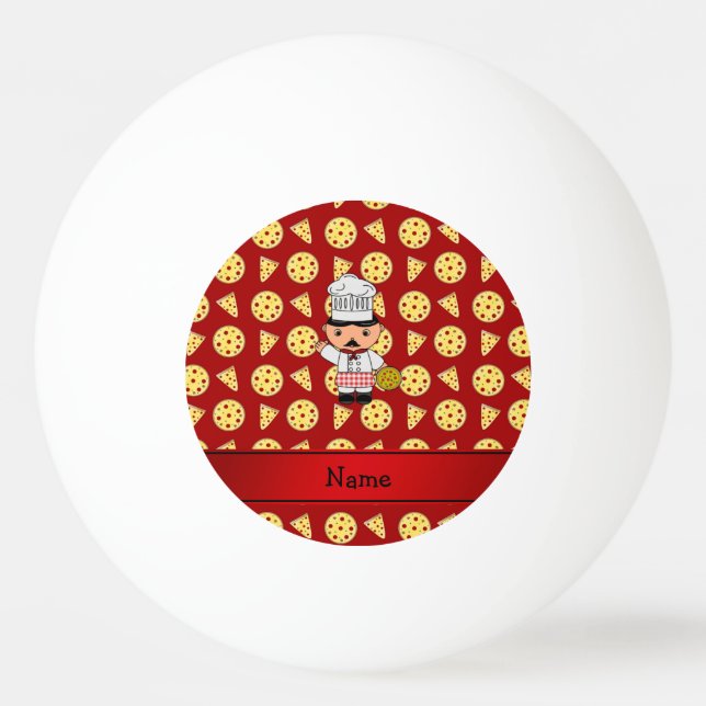 Personalised name italian chef red pizza pattern ping pong ball (Back)