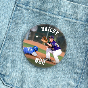 Personalised Name & Jersey Number Baseball Photo 6 Cm Round Badge