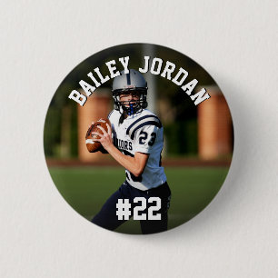 Personalised Name & Jersey Number Football Photo 6 Cm Round Badge