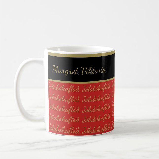 Personalised Name Jólabókaflóð Red Black Coffee Mug (Left)