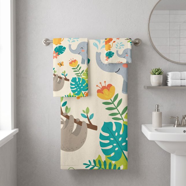 Personalised Name Jungle Fun Bath Towel Set (Creator Uploaded)