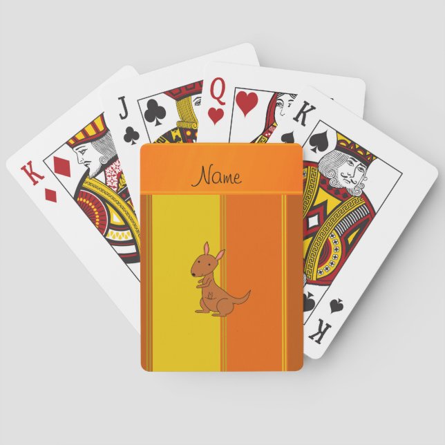 Personalised name kangaroo orange yellow stripes playing cards (Back)