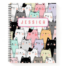 Personalised Name Kawaii Cat Notebook