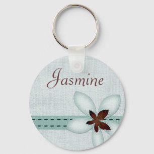 Personalised Name Keyring - Blue ribbon and flower