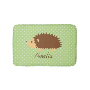 Personalised name kids bath mat with cute hedgehog