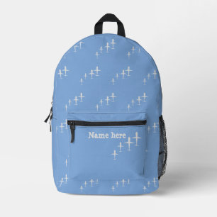 Personalised Name Kids Fun Aeroplanes Pastel Blue Printed Backpack