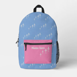 Personalised Name Kids Fun Aeroplanes Pink Blue Printed Backpack