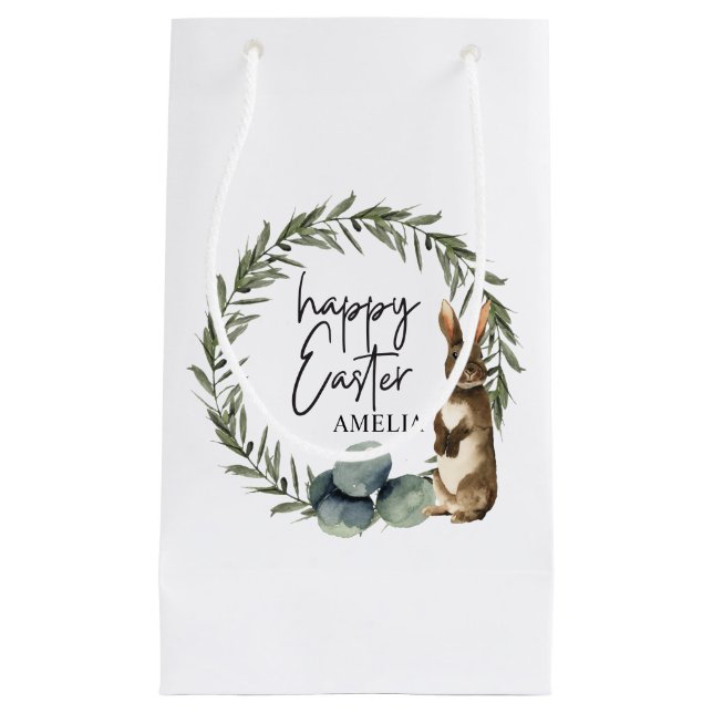 Personalised Name Kids Watercolor Easter  Small Gift Bag (Front)