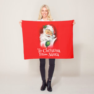 Personalised Name Kids Winking Santa Christmas Fleece Blanket