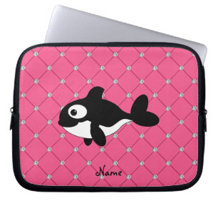 Personalised name killer whale pink diamonds laptop sleeve