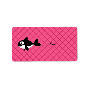 Personalised name killer whale pink grid pattern label