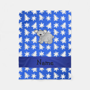 Personalised name koala blue snowflakes trees fleece blanket