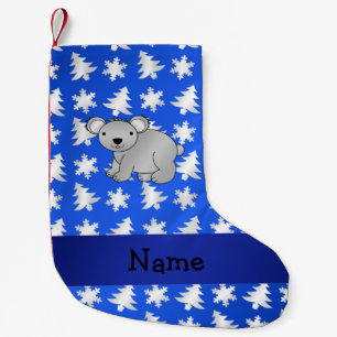 Personalised name koala blue snowflakes trees small christmas stocking