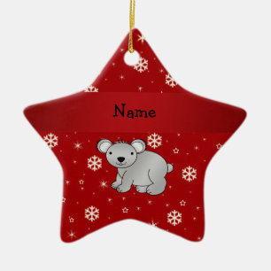 Personalised name koala red snowflakes ceramic tree decoration