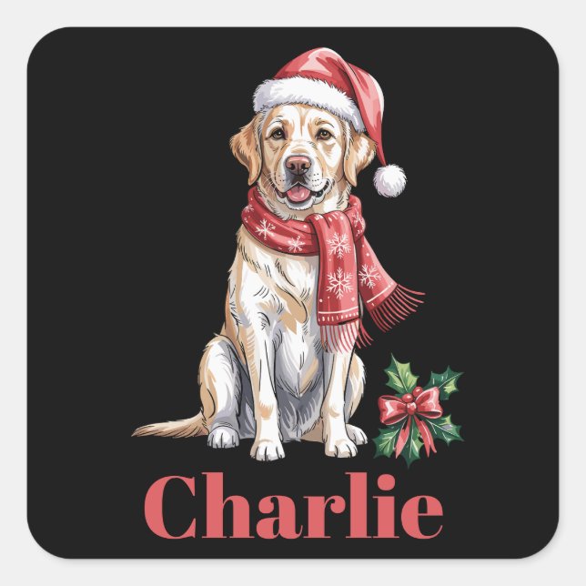 Personalised Name Labrador Retriever Christmas Square Sticker (Front)