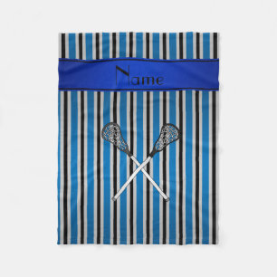 Personalised name lacrosse blue silver stripes fleece blanket