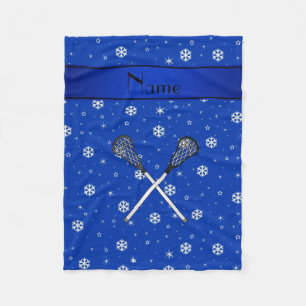 Personalised name lacrosse blue snowflakes fleece blanket