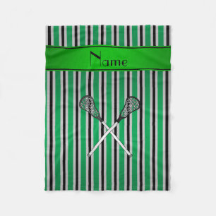 Personalised name lacrosse green silver stripes fleece blanket