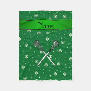 Personalised name lacrosse green snowflakes fleece blanket