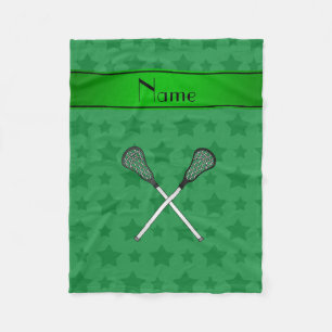 Personalised name lacrosse green stars fleece blanket