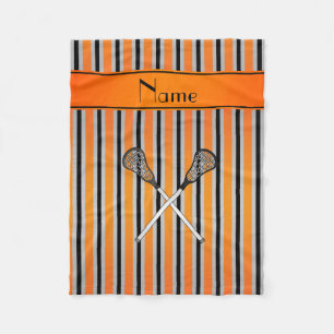 Personalised name lacrosse orange silver stripes fleece blanket