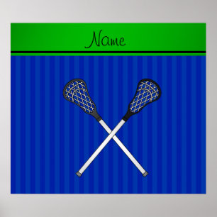 Personalised name lacrosse sticks blue stripes poster