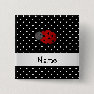 Personalised name ladybug black polka dots 15 cm square badge