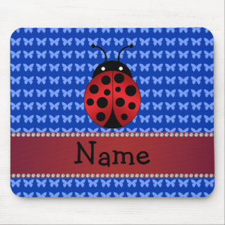 Personalised name ladybug blue butterflies mouse pad