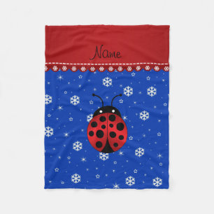 Personalised name ladybug blue snowflakes fleece blanket