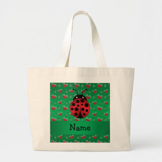 Personalised name ladybug green candy canes bows large tote bag