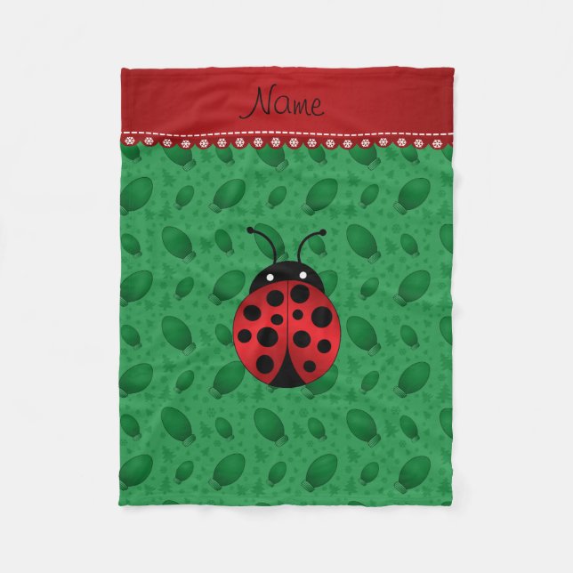 Personalised name ladybug green light trees fleece blanket (Front)