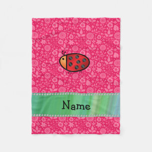 Personalised name ladybug pink floral pattern fleece blanket