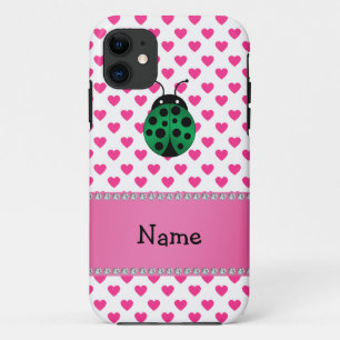 Personalised name ladybug pink hearts polka dots iPhone 11 case