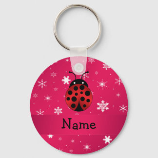 Personalised name ladybug pink snowflakes key ring