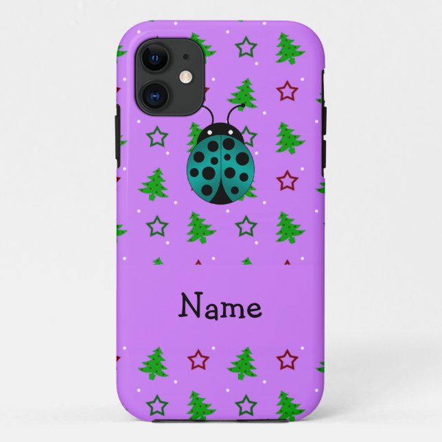 Personalised name ladybug purple christmas trees Case-Mate iPhone case (Back)