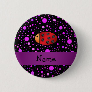 Personalised name ladybug purple polka dots 6 cm round badge