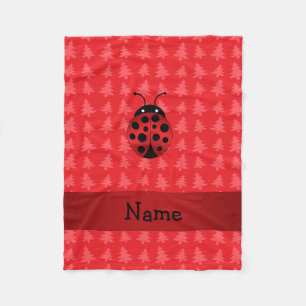 Personalised name ladybug red christmas trees fleece blanket