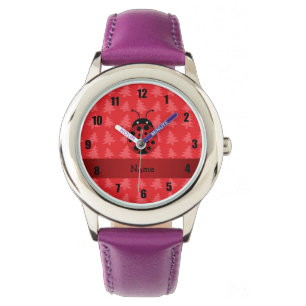 Personalised name ladybug red christmas trees watch