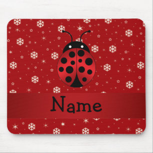 Personalised name ladybug red snowflakes mouse pad