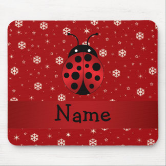 Personalised name ladybug red snowflakes mouse pad