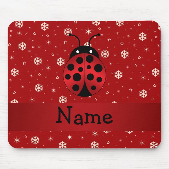 Personalised name ladybug red snowflakes mouse pad (Front)