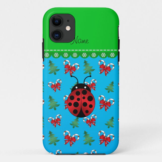 Personalised name ladybug sky blue candy canes bow Case-Mate iPhone case (Back)